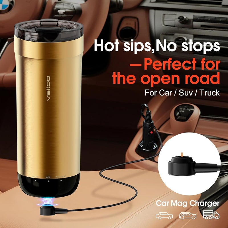 vsitoo S5 heated travel mug,16oz, Auto-Sensing AI Heats Drinks To 120-150°F Hands-Free. Temperature Control for All Cars, Perfect for Home/Office/Travel/Outdoor, Ideal Gift for Coffee Lovers - Gold - Image 3
